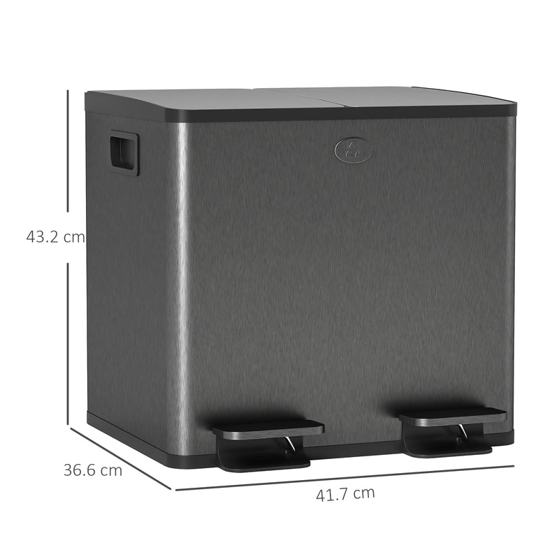 30L Dual Compartment Recycling Bin With Deodoriser Holders For Kitchen Use Black