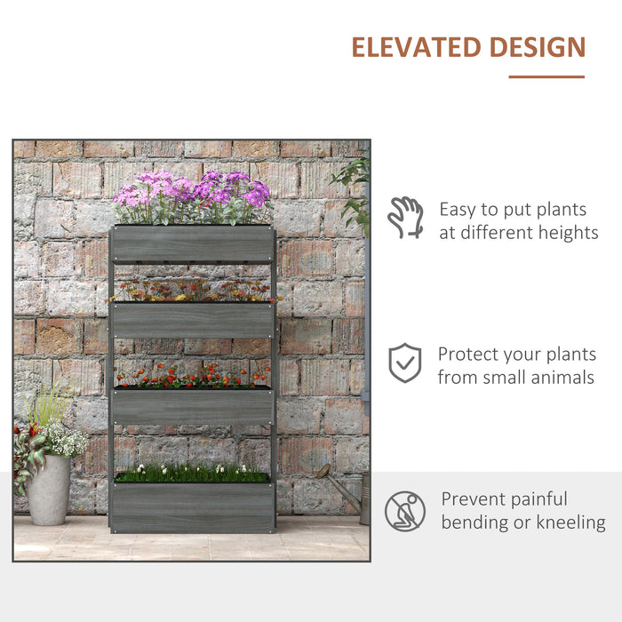 Four Tier Grey Wooden Plant Stand with Baskets for Garden and Patio by Outsunny