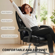 Office Chair with Reclining Back and Footrest for Comfortable Home Working Black AOSOM