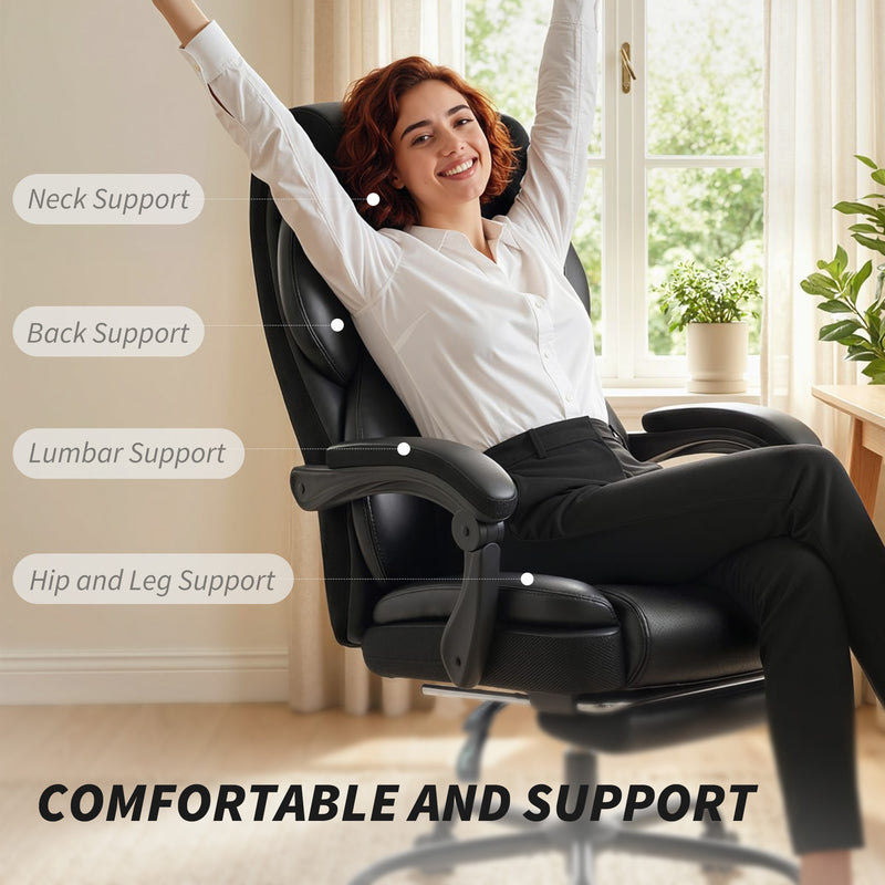 Office Chair with Reclining Back and Footrest for Comfortable Home Working Black AOSOM
