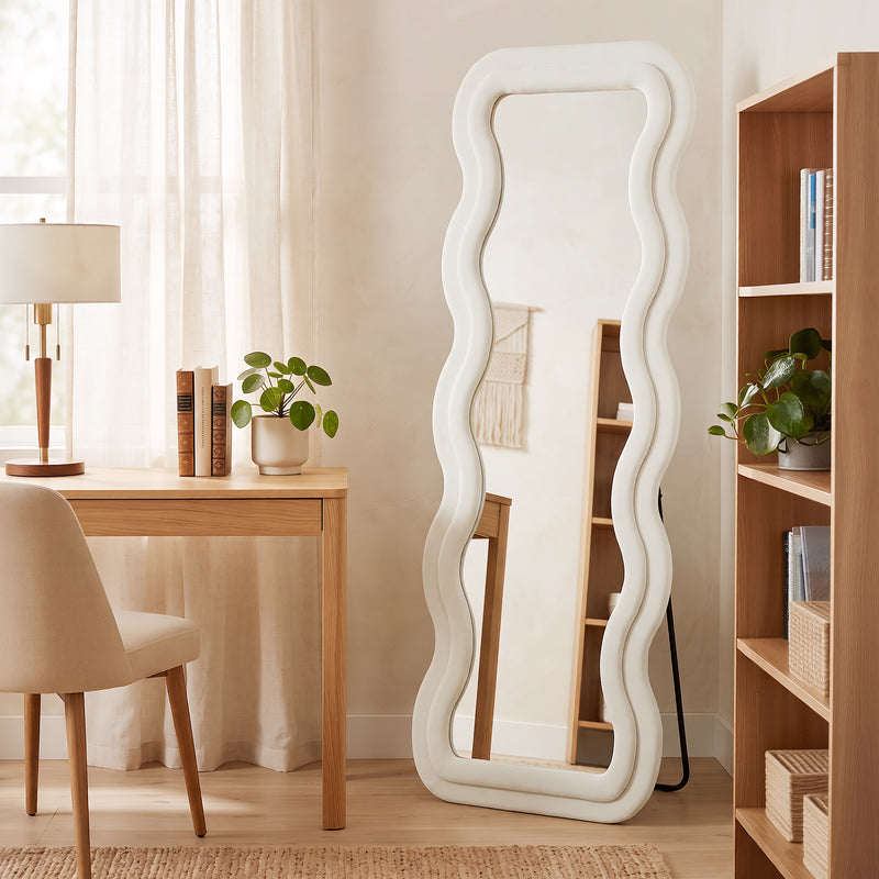 Full Length Mirror for Quick Outfit Checks with Velvet Frame Cream White