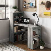 120cm Grey Computer Desk With Bookshelf 6 Shelves Home Office Workstation by HOMCOM