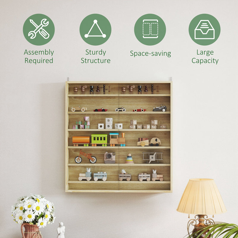 Oak Display Cabinet with Glass Doors and Six Shelves for Storage and Showcase by HOMCOM