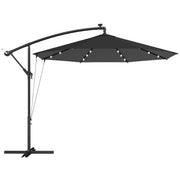 Garden Cantilever Parasol with Solar LED Lights for Day and Night Shade Black Outsunny
