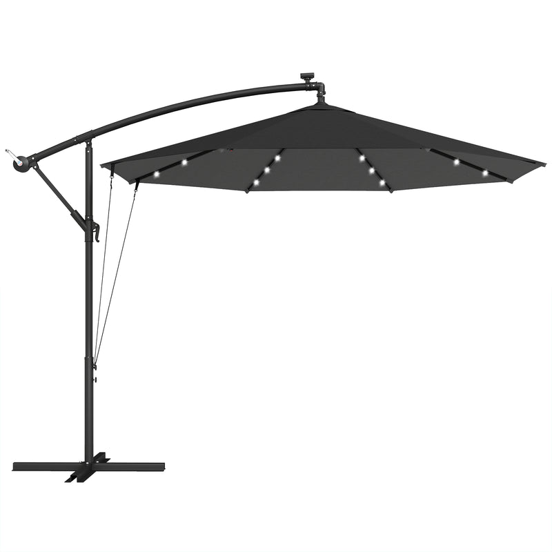 Garden Cantilever Parasol with Solar LED Lights for Day and Night Shade Black Outsunny