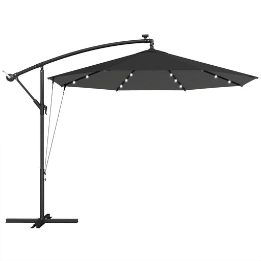 Garden Cantilever Parasol with Solar LED Lights for Day and Night Shade Black Outsunny
