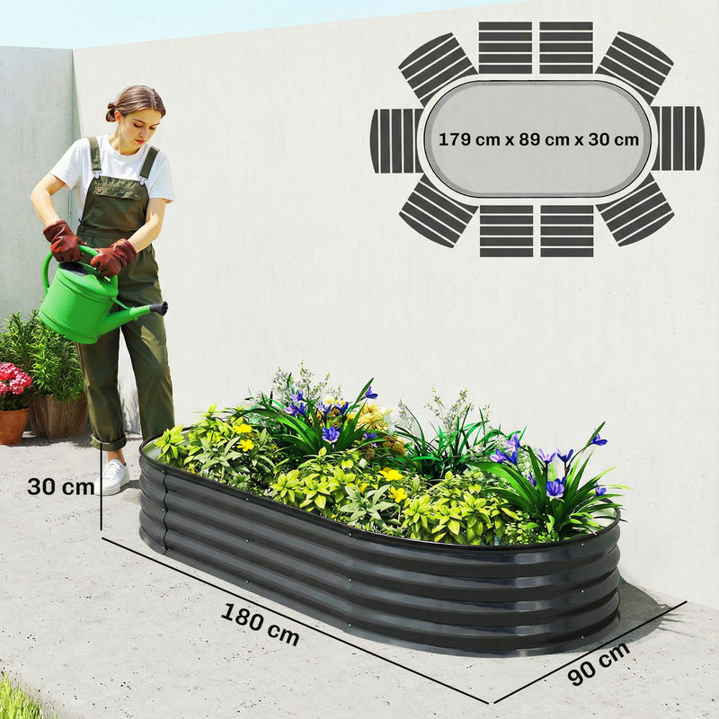 Galvanised Steel Garden Planter With Flexible Shape and Open Bottom for Healthy Plant Growth Dark Grey