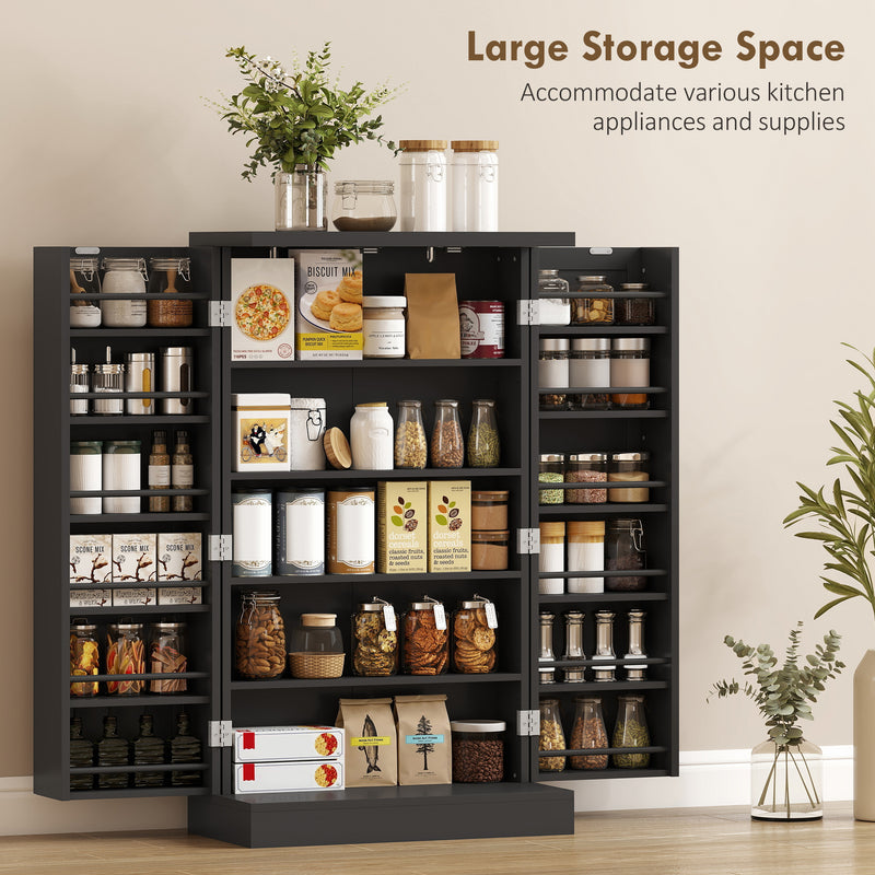 Freestanding Kitchen Pantry Cupboard With Adjustable Shelves For Extra Storage Black AOSOM