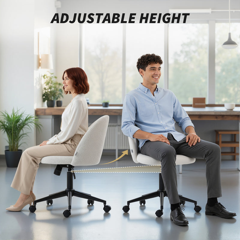 Teddy Fleece Swivel Office Chair With Wheels And Adjustable Height For Home Cream White AOSOM