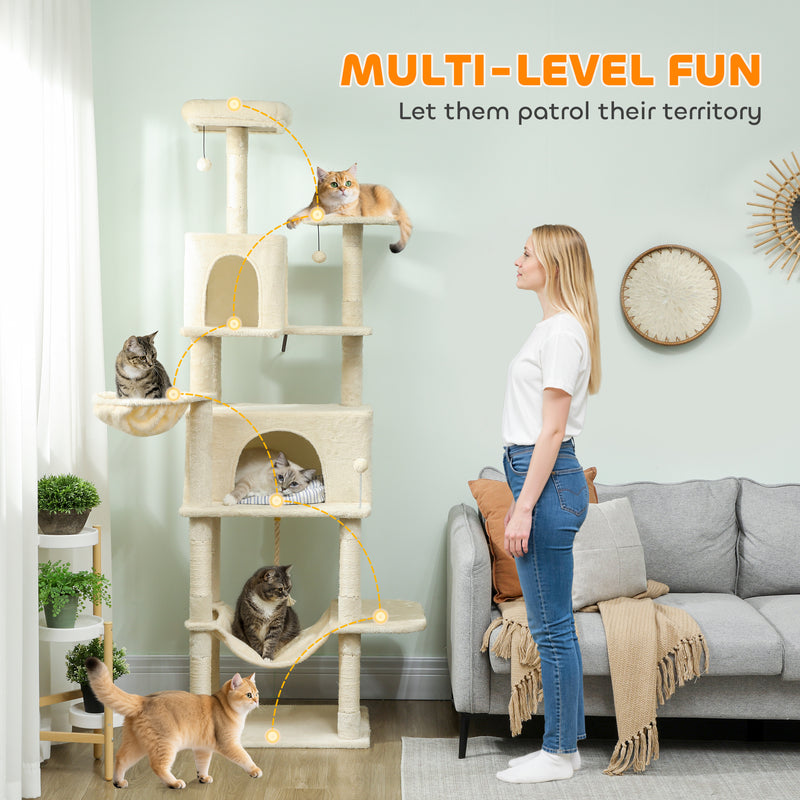 Cat Tower for 2 or 3 Cats with Multiple Platforms and Scratch Posts Beige and Cream White