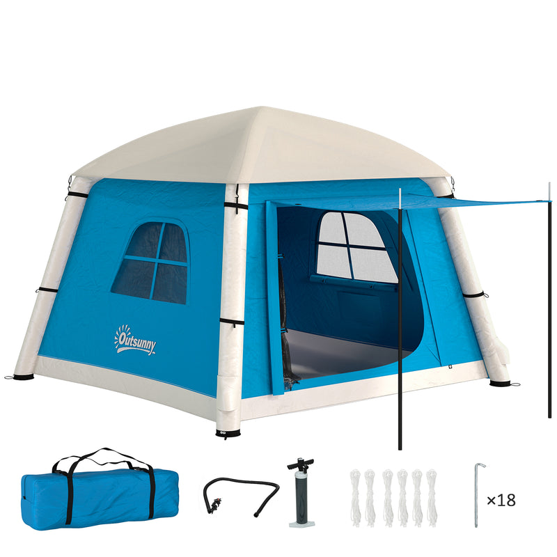 Inflatable 2 Person Camping Tent Quick Pitch Waterproof Shelter with Mesh Windows Light Blue