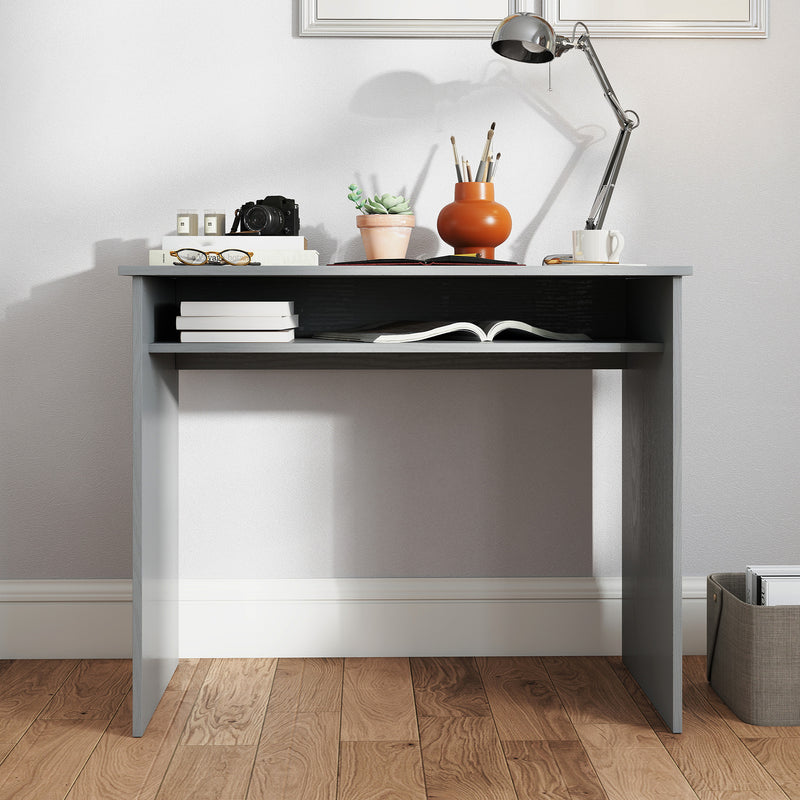 Compact Computer Desk With Storage Shelf For Home Office Or Study Room, Grey