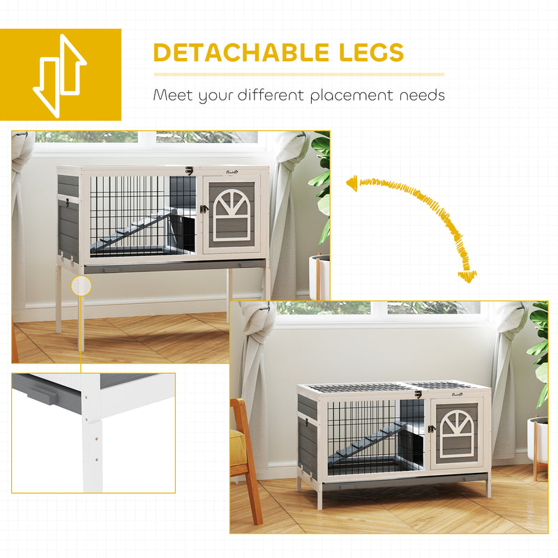Grey Wooden Rabbit Hutch with Removable Tray and Openable Roof by PawHut