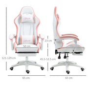 White and Pink Gaming Chair for Adults with Footrest Lumbar Support and Reclining Back