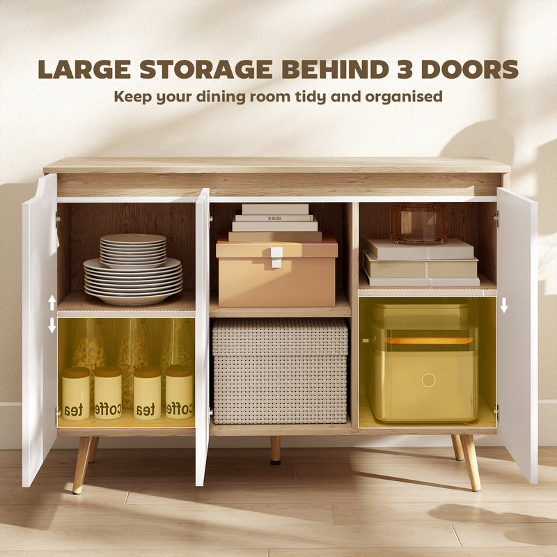 Sideboard Storage Cabinet with Adjustable Shelves for Organising Dining Room Essentials Oak White