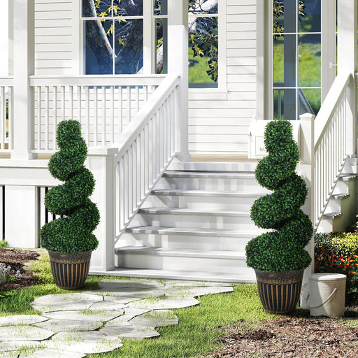 Set of 2 Spiral Boxwood Topiary Trees with Pots for Indoor or Outdoor Use 90cm Green