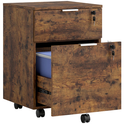 Two Drawer Lockable Filing Cabinet for Home Office with Storage Space Black and Brown AOSOM