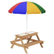 Kids Picnic Table with Sand and Water Play, Wooden Benches and Adjustable Parasol by AIYAPLAY