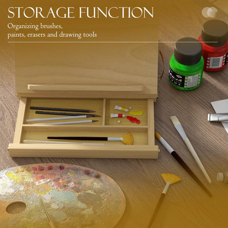 Portable Wooden Artist Easel with Storage Drawer Ideal for Tabletop Painting, Natural