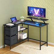 Vasagle L-shaped computer desk in ebony black with raised monitor stand and two drawers