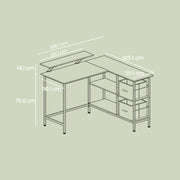 Steel frame and crossbar construction of the ebony black L-shaped computer desk