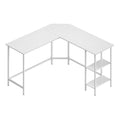 Maple white L shaped corner desk with a white steel frame and two storage shelves