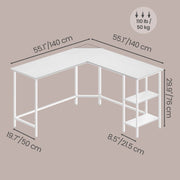 Dimension diagram showing the desk at 140 x 140 cm, 76 cm high and 50 cm deep