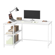 White corner desk set up in a home office corner
