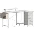 Homcom white L-shaped corner desk with drawer unit and monitor shelf, studio shot