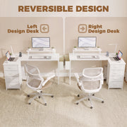 Desk drawer pulled open showing fabric drawer storage space