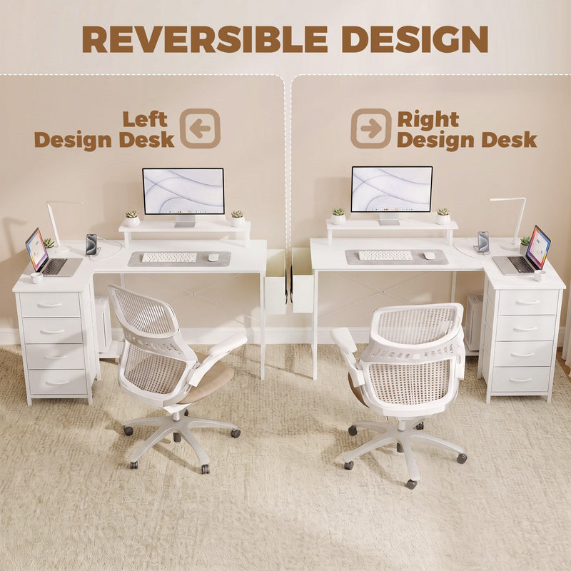 Desk drawer pulled open showing fabric drawer storage space