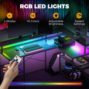 RGB LED lighting panel showing 4 modes, 16 colours and the remote control being used