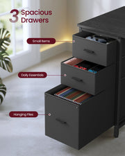 Close-up of the 3-drawer storage unit and drawer construction