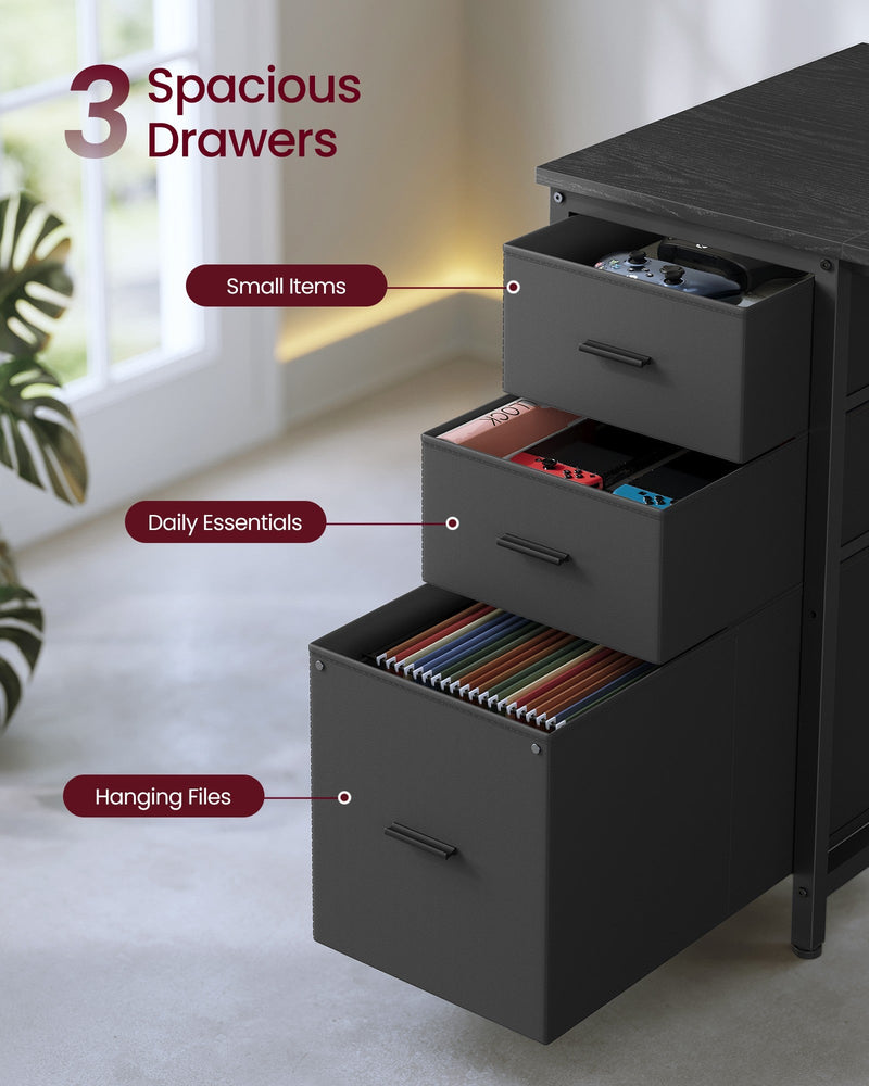 Close-up of the 3-drawer storage unit and drawer construction