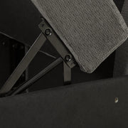 Close-up of the lift-up seat hinge and gas spring over the storage compartment