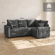 Dark grey L shaped sofa dimensions diagram showing 228 cm width, 164 cm depth and 88 cm height