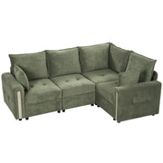 Dark green velvet L-shaped sofa with a reversible corner, studio view