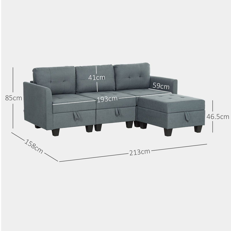 Dimension diagram showing the sofa's 213 x 158 x 85cm overall size