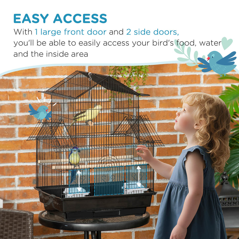 Metal Bird Cage With Swing Perch Tray And Handle For Finches And Budgies, Black