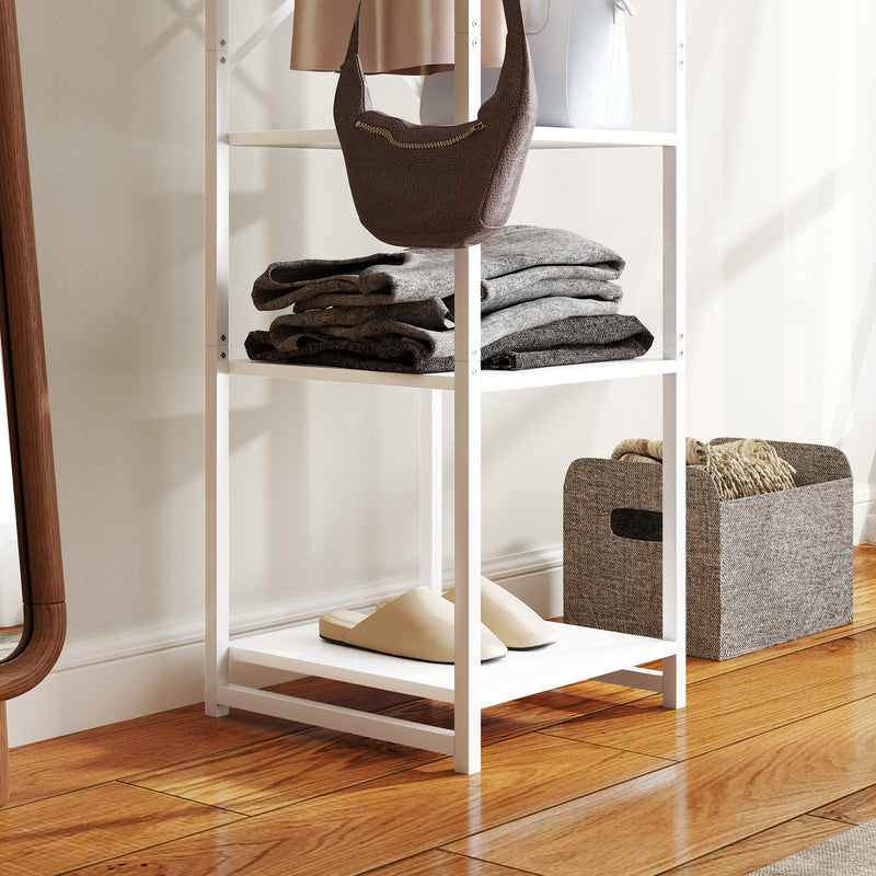 White Multi Storage Clothes Rail With Shelves And Hanging Space