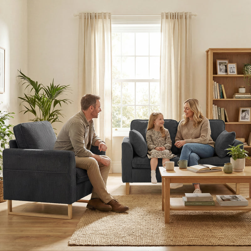 Armchair for Everyday Relaxation with Thick Cushion and Corduroy Upholstery Dark Grey AOSOM
