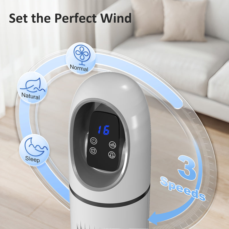 Tower Fan with Quiet Sleep Mode and Remote Control for Bedroom or Living Room White