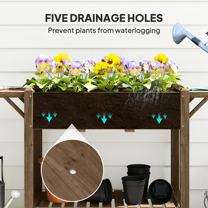 Wooden Raised Garden Planter with Shelves 46 x 94cm Carbonised by Outsunny