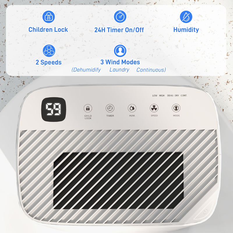 White 20L Per Day Portable Dehumidifier with Washable Filter for Home Use by HOMCOM