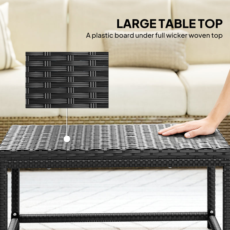 Outdoor Rattan Side Table with Spacious Top for Drinks and Snacks Black Outsunny