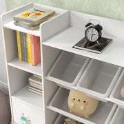 Kids Storage Unit with 8 Removable Bins and Bookshelf Ideal for Toys and Books, White