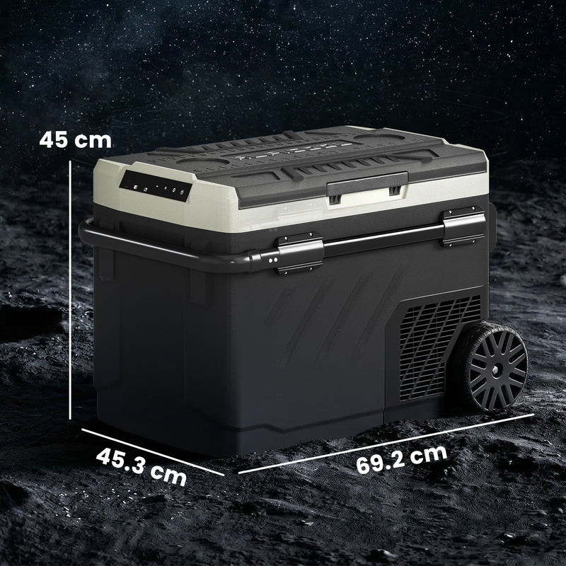 Camping Fridge Freezer with Dual-Zone Cooling and Wheels for Outdoor Trips Black AOSOM
