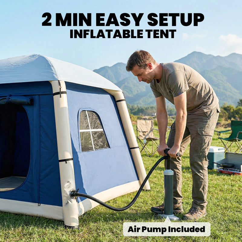 Inflatable 2 Person Camping Tent Quick Setup with Pump and Carry Bag Dark Blue