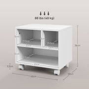 Three Compartment Printer Cabinet with Storage and Lockable Wheels for Home Office, White