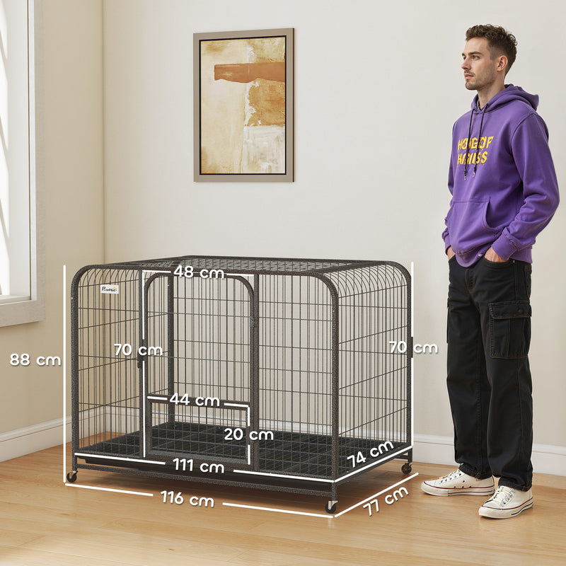 Heavy Duty Steel Dog Crate for Large Breeds with Easy Access and Lockable Wheels Black Pawhut